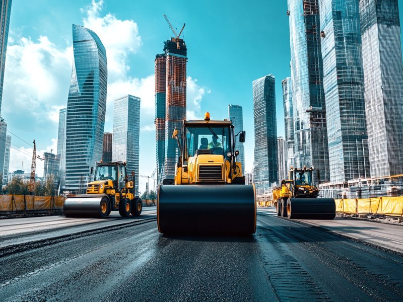 road-construction-crew-heavy-machinery-industrial-site-with-factories-background